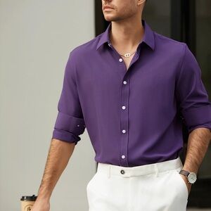 Stylish Purple Men's Casual Button Down Shirt